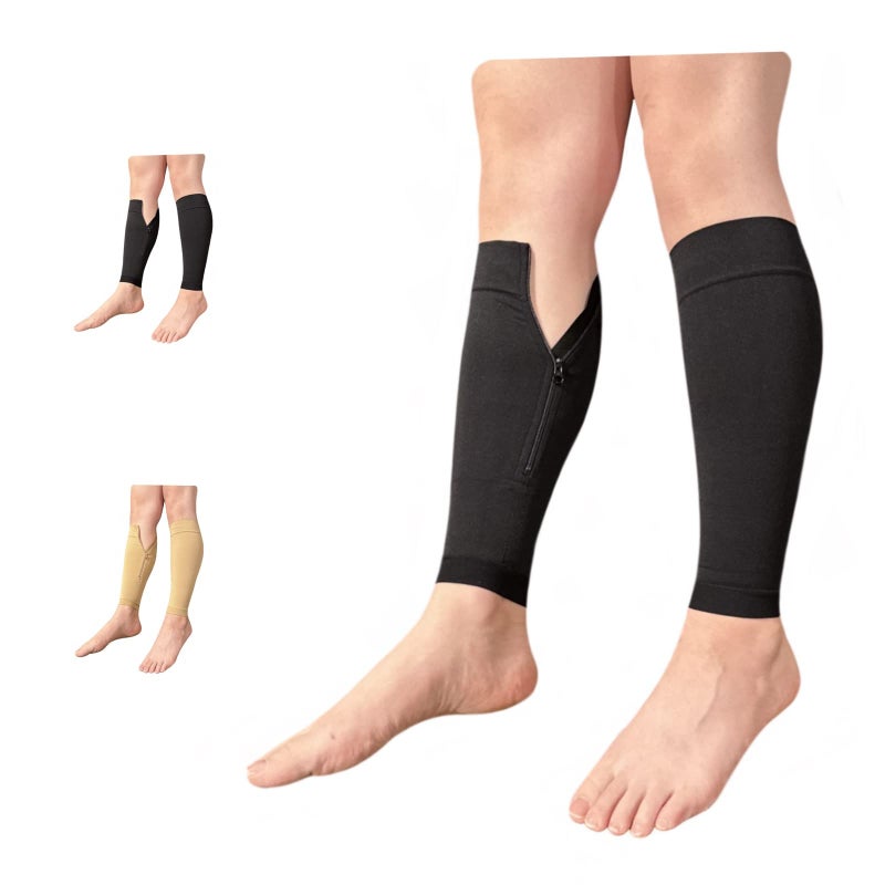 Ziperior 1520 mmHg Compression Shin Calf No Foot Inside Leg Zipper Sleeves Black 3XLarge